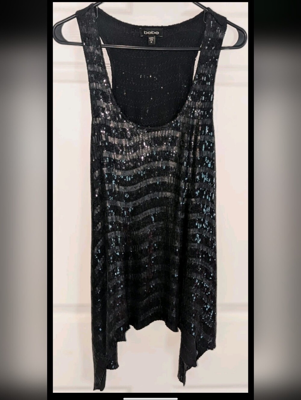 BEBE Black Sequin Long Top/Mini Dress with Racerback - Medium